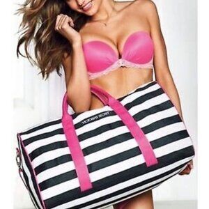 Victoria's Secret Weekender Striped Duffle Bag Adjustable Strap